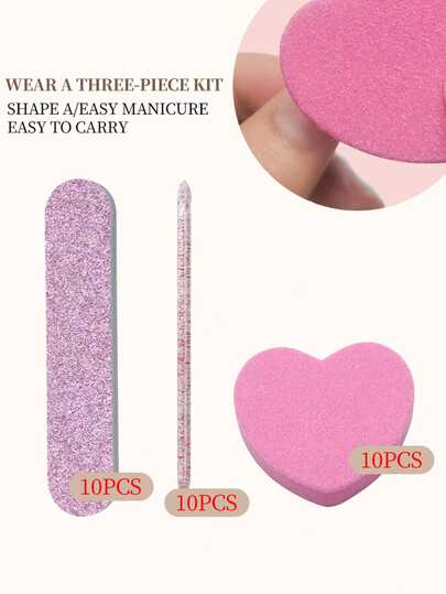 30件套美甲套装，包含水钻棒、心形海绵、指甲锉、指甲钳，3种颜色可选，适用于美甲沙龙、居家使用、旅行、送礼，美甲必备品