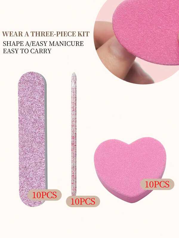 30pcs Nail Art Kit, Includes Rhinestone Stick, Heart-Shaped Sponge, Nail File, Nail Clippers, 3 Color Options, Suitable For Nail Salon, Home Use, Travel, Gifts, Nail Care Essentials