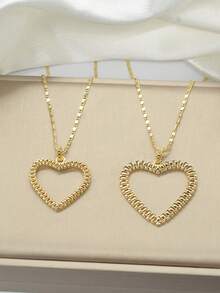 1件优雅简约大爱心吊坠项链，适合女性日常、派对、聚会或特殊场合佩戴，精致时尚首饰，金色粗链项链，情人节礼物、结婚纪念日礼物，送给女友、妻子、母亲的最佳礼物