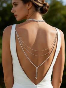 1件装多穿法长款流苏水钻背链，适合女士露背礼服新娘首饰，时尚多层流苏项链；欧美沙滩比基尼性感身体链，适合女士；身体链。 - 蝴蝶型 - 查看 1