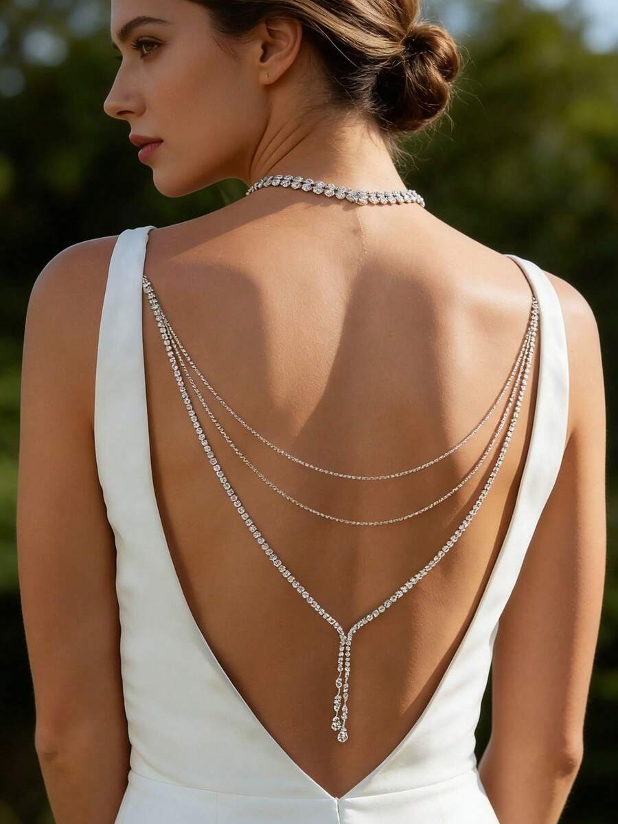 1件装多穿法长款流苏水钻背链，适合女士露背礼服新娘首饰，时尚多层流苏项链；欧美沙滩比基尼性感身体链，适合女士；身体链。 - 蝴蝶型 - 查看 1