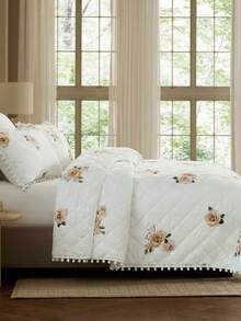 三件套花卉印花四面荷叶边床上用品套装（1个床裙+2个枕套，不含枕芯），柔软亲肤，适合日常使用，适用于卧室、主卧、客房，四季皆宜。 - 彩色 - 查看 11