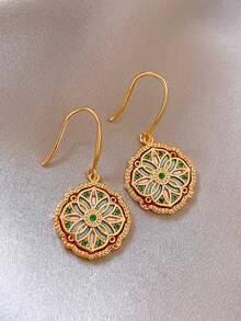 1 Pair Garden Oil Painting Style Earrings, French Retro Luxurious High-End New Design, Elegant Fashion Versatile Earrings - Multicolor - View 6