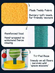 Dreamy Starry Sky Cat Tree With Spaceship Shaped Cat Scratching Post And Perch - Multicolor - View 8