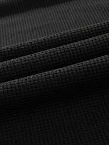 Men's Waffle Loose Straight Leg Pants, Casual Solid Color Retro Style, Autumn/Winter - Black - View 4