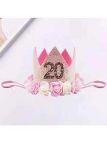 Handmade Felt Realistic Flower Crown Hat For Birthday Party, Pink & White 20th Adult Birthday Crown Hat, 30/40/50/60/70 Years Old Birthday Celebration Party Crown Birthday Hat, Birthday Party Hat