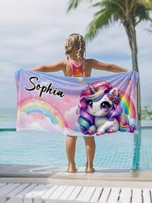 1pc Personalized Kids Beach Towel, Summer Birthday Gift, Full Of Summer Vibe, Suitable For Girls Beach Trip, Customized Beach Towel, Swimming Pool, Beach Decor - Multicolor - View 8
