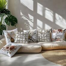Bộ 6 vỏ gối trang trí in hình hoa và xe đạp Sweet Home, chất liệu nhung màu đào, kích thước 45*45/50*50/40*40CM, thích hợp cho ghế sofa vải hiện đại, trang trí nội thất, trang trí tiệc, quà tặng. - Nâu - 6 cái - Xem 7