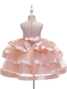 Girls' Floral Pink Layered Cake Tulle Princess Dress, Flower Girl Wedding Party Birthday Pageant Gown (Please Refer To The Size Chart In The Details To Select The Appropriate Size) - Pink - View 6