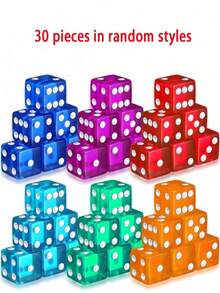 30pcs Casino Style Dice Set, Acrylic Semi-Transparent D6 Dice, Square Rounded Corners, Suitable For Casino, Dice Games, Tabletop Games, Board Games, Holiday Parties, Birthday Game Props - Multicolor - View 8