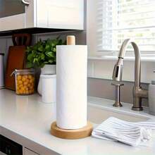 Modern Bamboo Tissue Paper Holder, Hair Tie Organizer - Self-Adhesive Storage Rack With Bamboo Stand, Space-Saving Kitchen And Bathroom Storage, Designed For Kitchen Paper Towels And Regular Tissues, Made Of High-Quality Bamboo, Minimalist Design - Multicolor - View 2