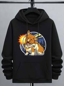 Men's Corgi Print Hoodie, Quality Fabric, Loose Fit, Casual, Breathable, New Arrival. - Black - View 2