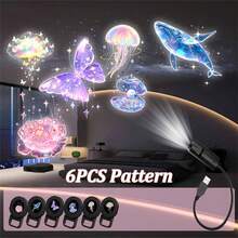 1套 USB LED 投影燈，LED 夢幻投影燈，附玫瑰、鯨魚、蝴蝶、雲朵、心形、行星、羽毛圖案 - 可調節支架，塑料材質，USB 供電，適用於牆壁/天花板裝飾、床頭夜燈、生日禮物 - 黑色 - 查看 10
