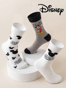 3/6/1 Pair Official Disney Women Socks, Embroidered Cute Mickey Mouse Family, Cartoon Character Embroidery Mid-Calf Socks, Unisex Novelty Socks, Suitable For Any Occasion, High-Quality Gift Socks