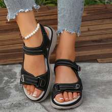 Summer Outdoor Travel Platform Sandals Womens Comfortable Sandals Slide Sport Sandals Comfy Open Toe Casual Flats Shoes Beach Walking - 黑色 - 查看 8