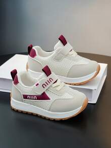 2026春季儿童酒红色网面运动鞋，男女童通用款魔术贴透气软底防滑休闲鞋 - 中紫紅色 - 查看 4