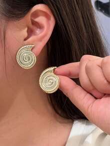 1/6 Pairs New Fashion Gold Smooth Rose, 5-Petal Flower, Leaf, Starfish, Seashell Stud Earrings Set, Suitable For Women And Girls Daily Wear, Fashionable And Elegant, Can Match Different Outfits - Gold - View 3