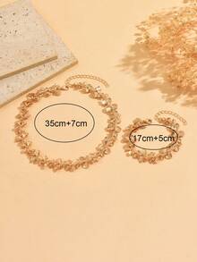 两件套时尚优雅金属几何花朵项链手链首饰套装，甜美清新的3D立体花朵配饰，适合日常佩戴、约会、度假、派对等场合，也可作为礼物赠送朋友。 - 金色 - 查看 4