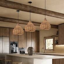藤编吊灯 - 波西米亚风格吊灯，编织吊灯，可调节藤编灯，吸顶吊灯，房间照明，民宿装饰，适用于厨房岛台、走廊、卧室、餐桌、客厅 - E26灯座（不含灯泡）