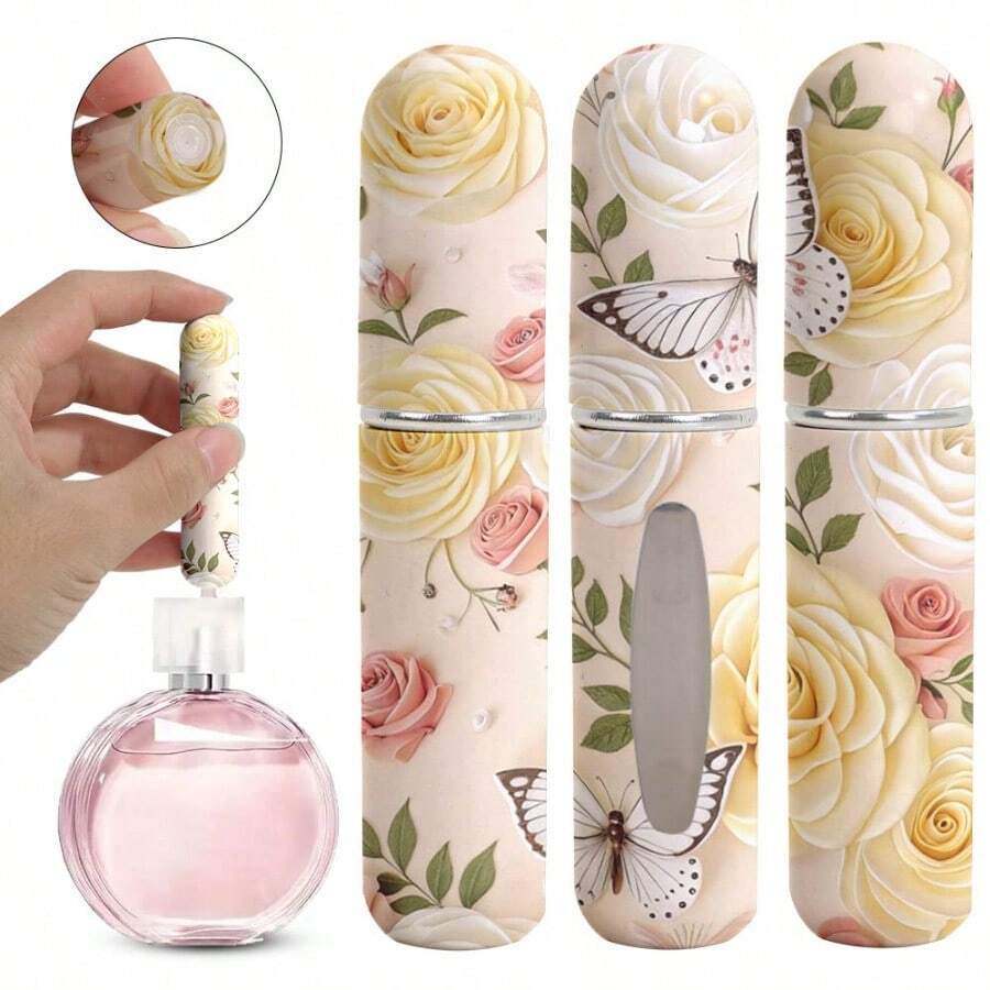 1pc Perfume Packaging Bottle With Flowers And Butterfly Pattern On The Bottom, Reusable Delicate Water Mist Spray Bottle, Travel Perfume Spray Bottle, Multiple Patterns To Choose From, Birthday Gifts For Family And Friends, Holiday Gifts, Suitable For Travel Portable 5ml - X-AYPK-02 - 查看 1
