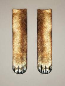 3D Animal Paw Print Mid-Calf Socks, Funny Creative Cartoon Animal Hoof Print Socks - Multicolor - View 6