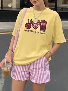 和平、爱与胡椒印花休闲宽松女装，适合夏季、中国新年、农历新年、马年、春节、新年快乐、情人节、情人节礼物、送给她的礼物。