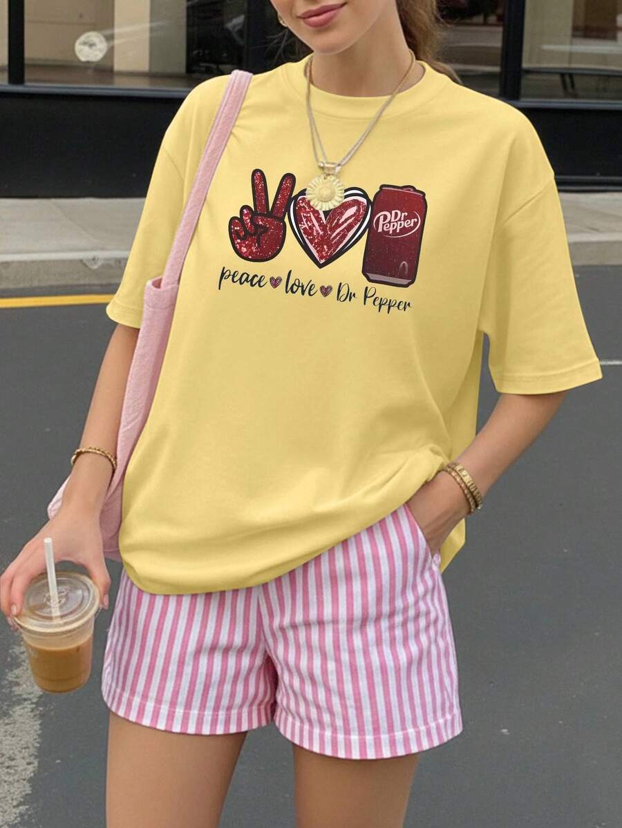 和平、爱与胡椒印花休闲宽松女装，适合夏季、中国新年、农历新年、马年、春节、新年快乐、情人节、情人节礼物、送给她的礼物。