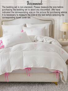 2pcs/3pcs White Solid Color Duvet Cover Set With Pink Embroidered Bow And Bottom Bow Ties, Includes 1 Duvet Cover And 2 Pillowcases Without Insert, Suitable For Room Decoration, Daily Polyester Fiber, Soft And Skin-Friendly, Indoor Bedroom, Master Bedroom, Guest Room, Secondary Bedroom, All-Season Use, Bow Detail Bedding, Romantic Decor, Girly Aesthetic, Affordable Luxury, Trending Home Styles - Multicolor - View 5