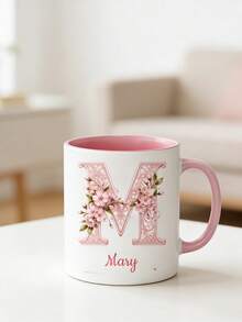 1pc Personalized Floral Initial Coffee Mug, 11oz Ceramic Cup, Customizable Name Design, Elegant Floral Monogram Ceramic Mug, Perfect Gift For Mom, Grandma, Sister, Friend, Suitable For Anniversary, Birthday, Party, Coffee Shop Decor, Christmas, Thanksgiving, Teacher's Day - Multicolor - View 4