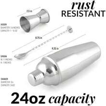 Zulay Kitchen 24 Oz Stainless Steel Cocktail Shaker Set - Mixed Drink Shaker - Martini Shaker Set With Built In Strainer, Double Sided Jigger & Combo Muddler Mixing Spoon - Pro Margarita Shaker - As Pic - View 3