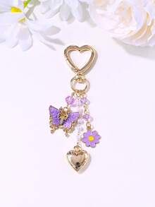 1pc Cute & Elegant Butterfly, Flower, Heart Beaded Keychain, Bag/Car Charm, Party Accessory, Gift