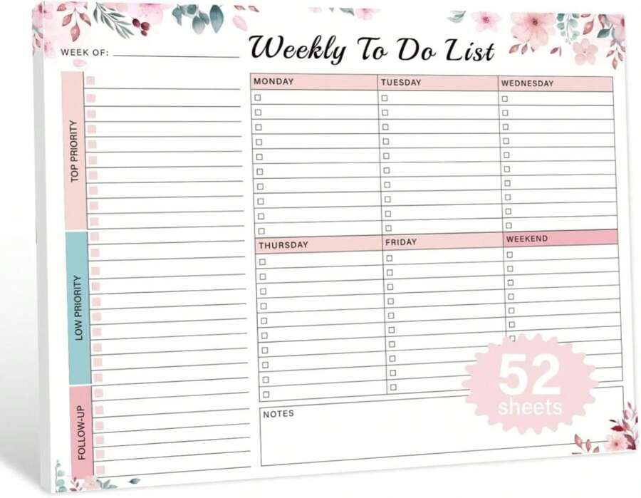 Weekly To Do List Notepad With 52 Undated Sheets(85"*11")- Weekly Desk Planner Pad With Spiral Binding For Women &Amp; Man, Office, School And Home Personal Organizer - ColorE - 查看 1
