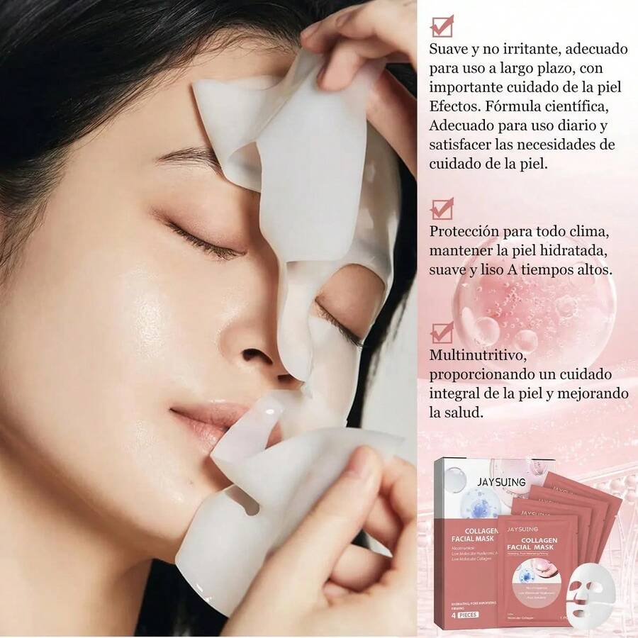 Mascarilla facial reafirmante de colágeno (4 unidades por caja) - Mejora la elasticidad de la piel, reduce líneas finas y arrugas, y proporciona hidratación duradera. Es el regalo ideal para estudiantes o amigos, cuidado de la piel y del rostro. - Collagen - Ver 1