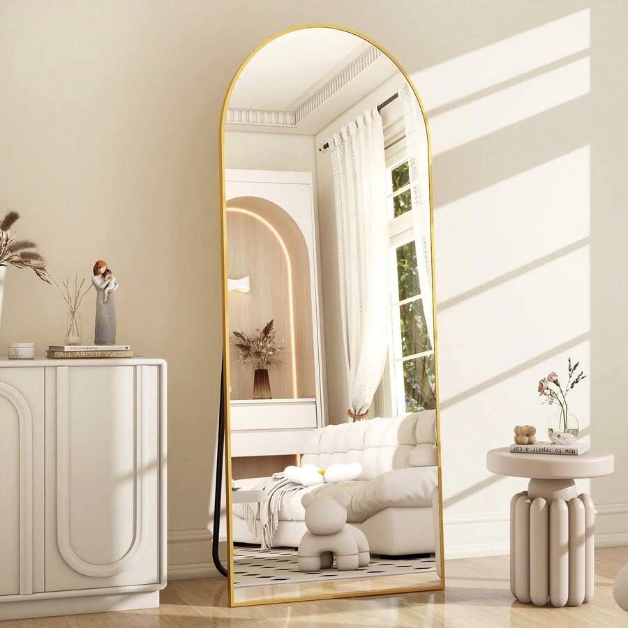 64.1-Inch X 21.1-Inch Classic Arched Floor Mirror (With Stand) – Suitable For Bedrooms And Living Rooms, Provides Clear And Distortion-Free Reflection – Available In Multiple Colors. - 金色 - 查看 1
