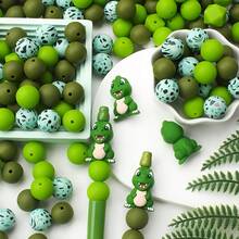 6/30pcs 3D Dinosaur Series Silicone Bead Set, 15mm Silicone Round Beads, Polygon Silicone Beads, Colorful Tyrannosaurus Rex & Triceratops Shaped Beads, Suitable For Pen Decor, Jewelry Making, Beading Crafts - Colorful Dinosaur Series - View 8