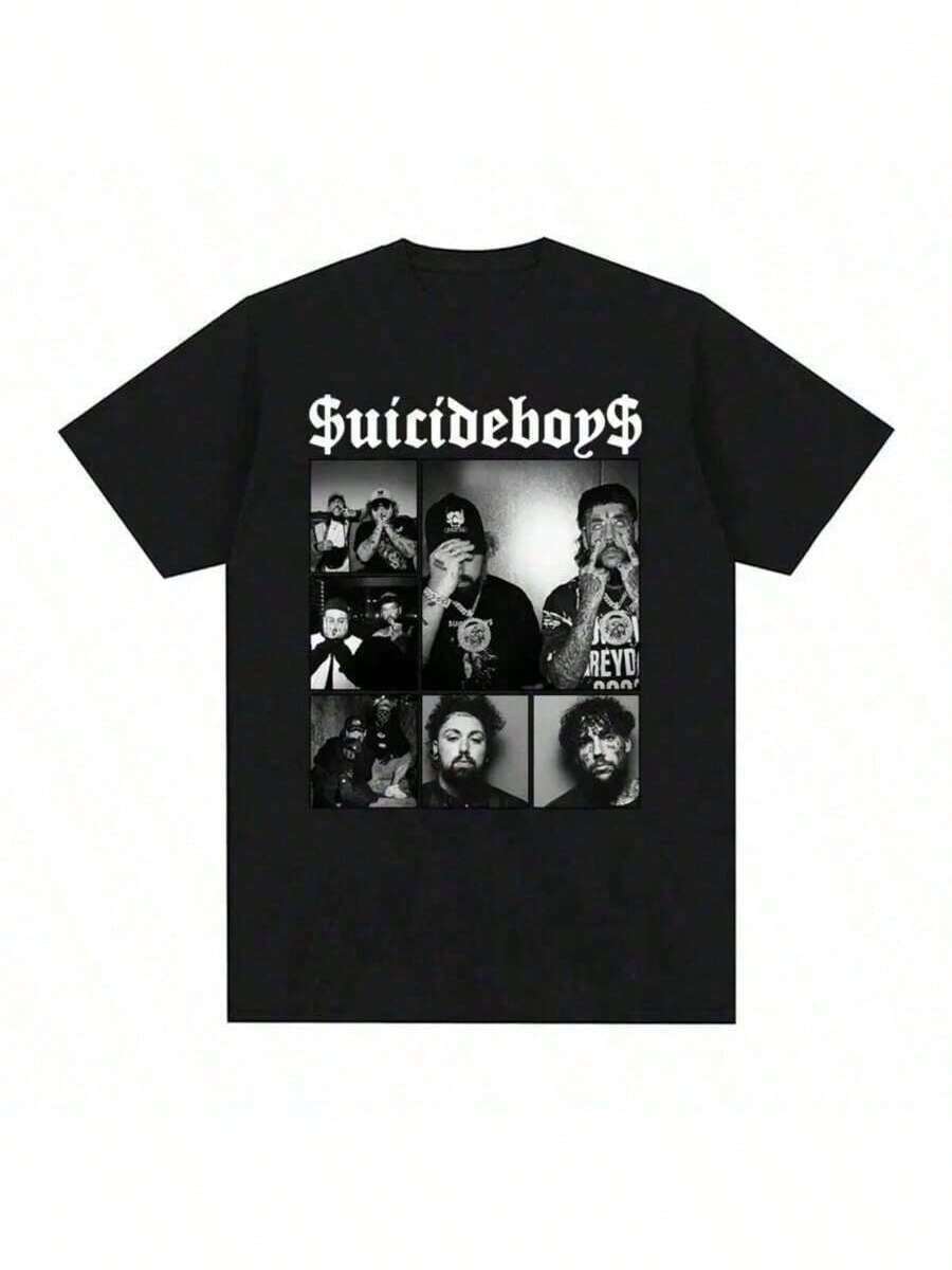 Suicideboy Era Tour Graphics Print T-Shirts For Men Harajuku Hip Hop Rock Style T Shirts Unisex Fashion Oversized Street - 黑色 - 查看 1