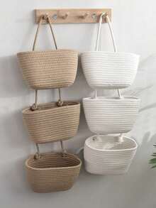 1pc 3-Tier Woven Hanging Storage Basket - Removable Decorative Storage Box, Bohemian Style, Suitable For Living Room, Bathroom And Bedroom, Over-The-Door Hanging Storage Basket With Multiple Storage Compartments - Multicolor - View 5