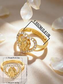 1枚18K镀金镶嵌锆石3D立体精美圣母玛利亚圣像可调节戒指，时尚宗教文化魅力饰品，女士佩戴