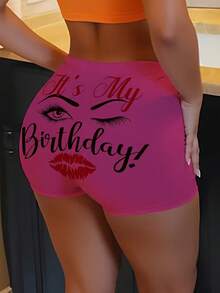 Quần short nữ mùa hè, quần short in hình mắt thời trang, kiểu dáng thường ngày. - Màu Hồng Tươi - Xem 7