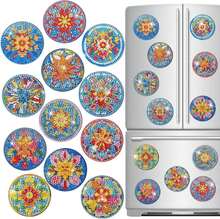 Zonon 12 Pcs Refrigerator Diamond Painting Magnets Easy Diamond Art Painting Magnetic Stickers Kits Fridge Magnets For Adults DIY Home Decors(Multicolor Mandala) - ColorI - 查看 1