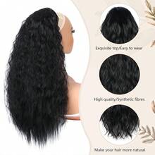 1pc Women's Long Curly Drawstring Ponytail, Clip-On Wavy Wig, Fluffy & Natural, Black Synthetic Hair Wig