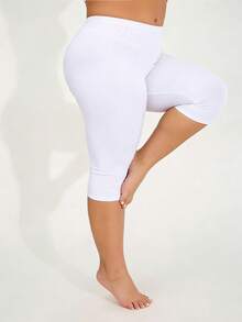 三条装女士加大码黑色打底裤，百搭休闲弹力舒适紧身裤，白色修身裤，适合居家、瑜伽、户外、运动，七分裤长，夏季 - 彩色 - 查看 6