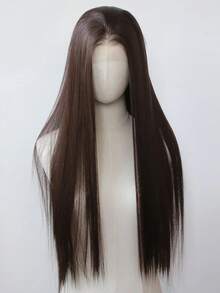 180%密度深棕色13x4蕾丝前假发，巧克力棕色长直蕾丝前假发，女士预拔毛带婴儿发，自然发际线，巴西原生人发，骨直假发 - S4 - 查看 2