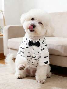 1pc Mustache Patterned Gentleman Style Pet Dog Clothes, Suit For Party, Wedding