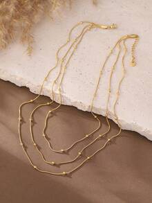Cring Coco 1 pièce Collier en acier inoxydable 304 de forme géométrique avec design de faux perles, élégant et vintage. Cadeau élégant pour la fête des mères, la Saint-Valentin et pour une tenue quotidienne - Doré - Voir 4