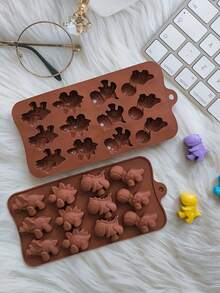 1个12孔恐龙造型硅胶巧克力模具，恐龙动物硅胶模具，适用于DIY蛋糕和巧克力制作 - 彩色 - 查看 9