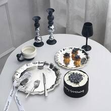 压花金属托盘，复古风格圆形装饰托盘，节日派对餐盘，聚会祝福仪式自制餐具，化妆品和珠宝收纳碟 - 銀色 - 查看 5