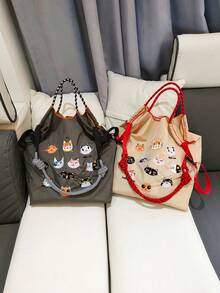 New Cute Embroidered 11 Cats Large Capacity Handbag Women Fashion Versatile Shoulder Tote Bag - Multicolor - View 3