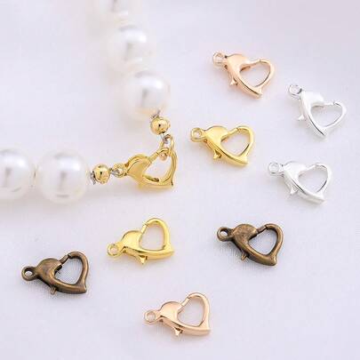 10pcs 8*10mm Gold Silver Heart Shape Lobster Claw Jewelry Bracelet Clasps Connector, 5 Colors Swivel Snap Clip Heart Trigger Spring Buckle For DIY Keychains Bag Craft Making