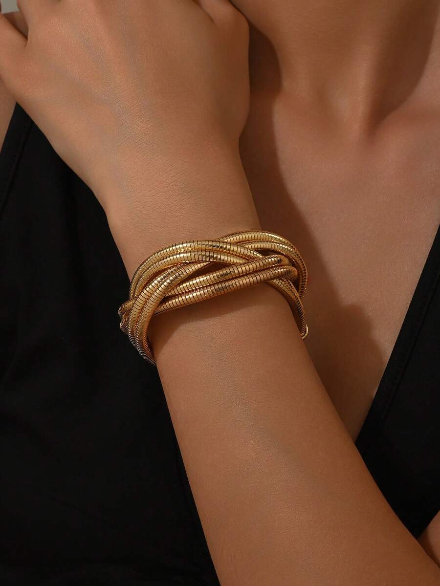 1件装粗链蛇骨手链，时尚简约女士手链，高端朋克风饰品，适合日常佩戴和派对场合 - 金色 - 查看 1